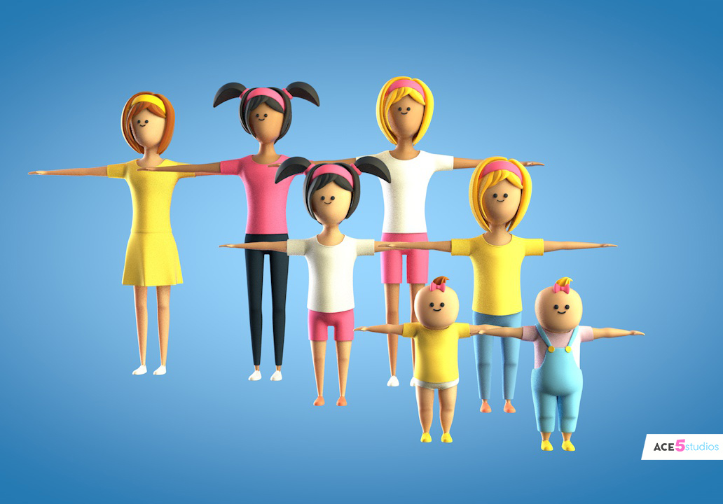 rigged cinema 4d characters human biped controllers c4d maxon rigging stylized kids cartoon