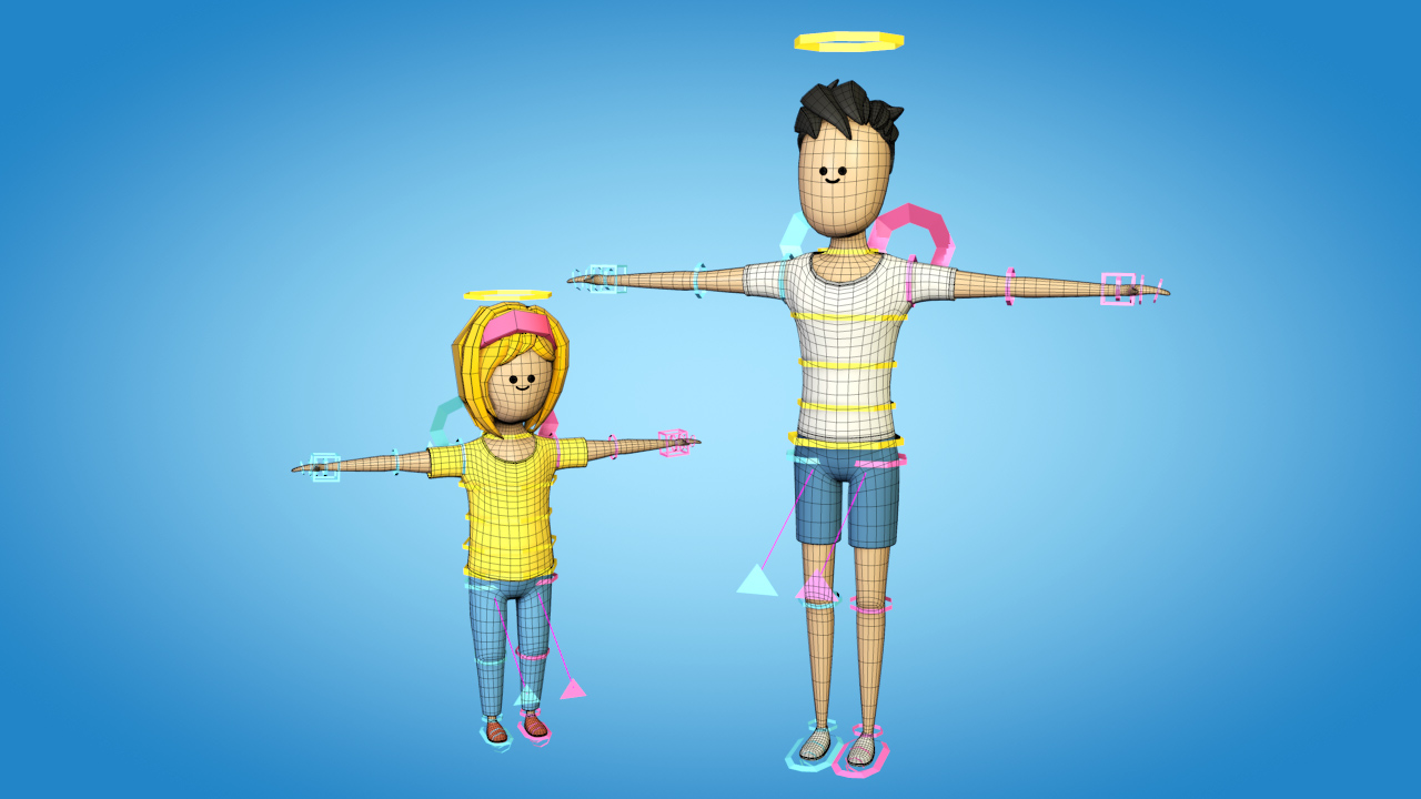 rigged cinema 4d characters human biped controllers c4d maxon rigging stylized kids cartoon