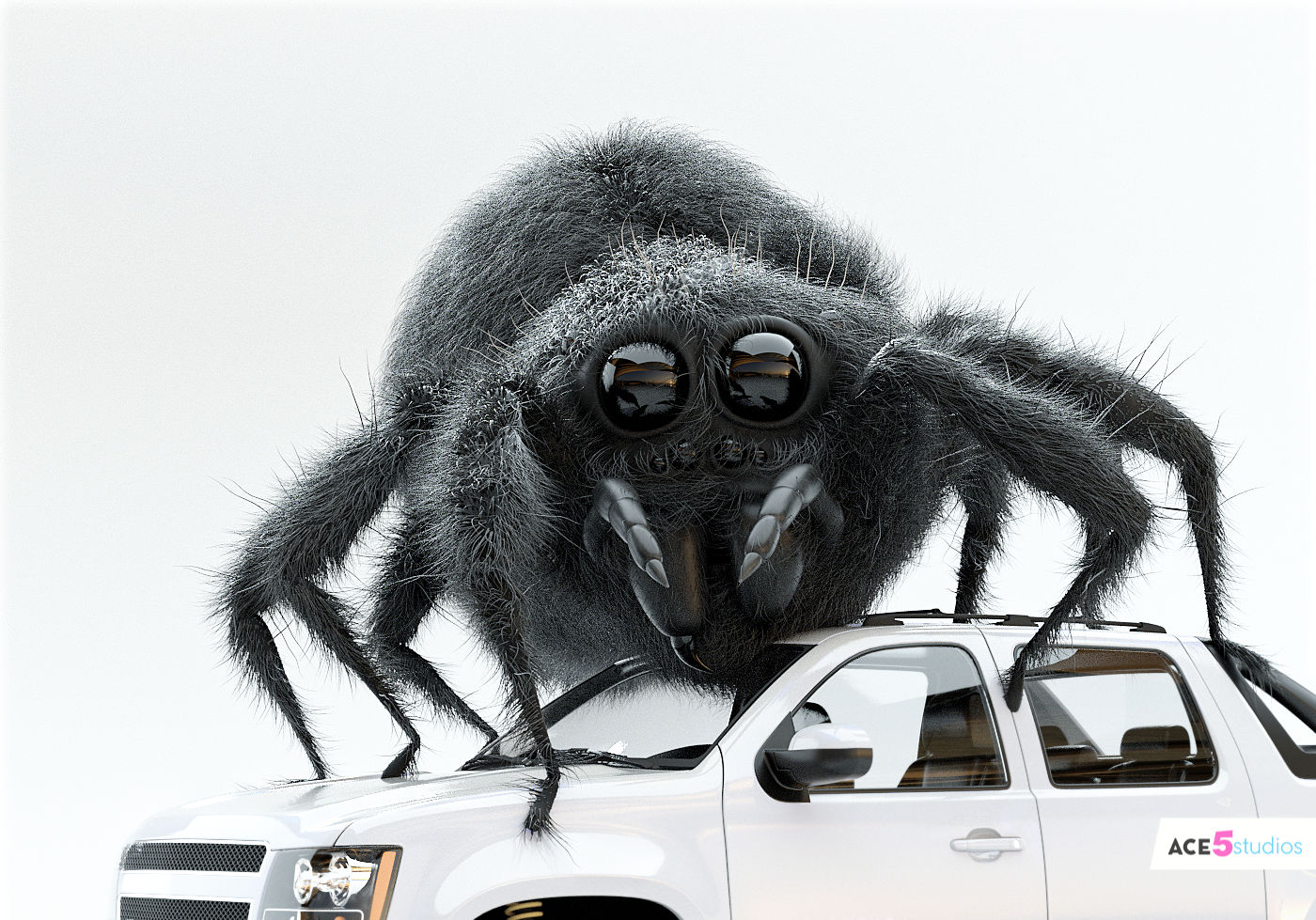 rigged spider cinema 4d sitting on a chevy car