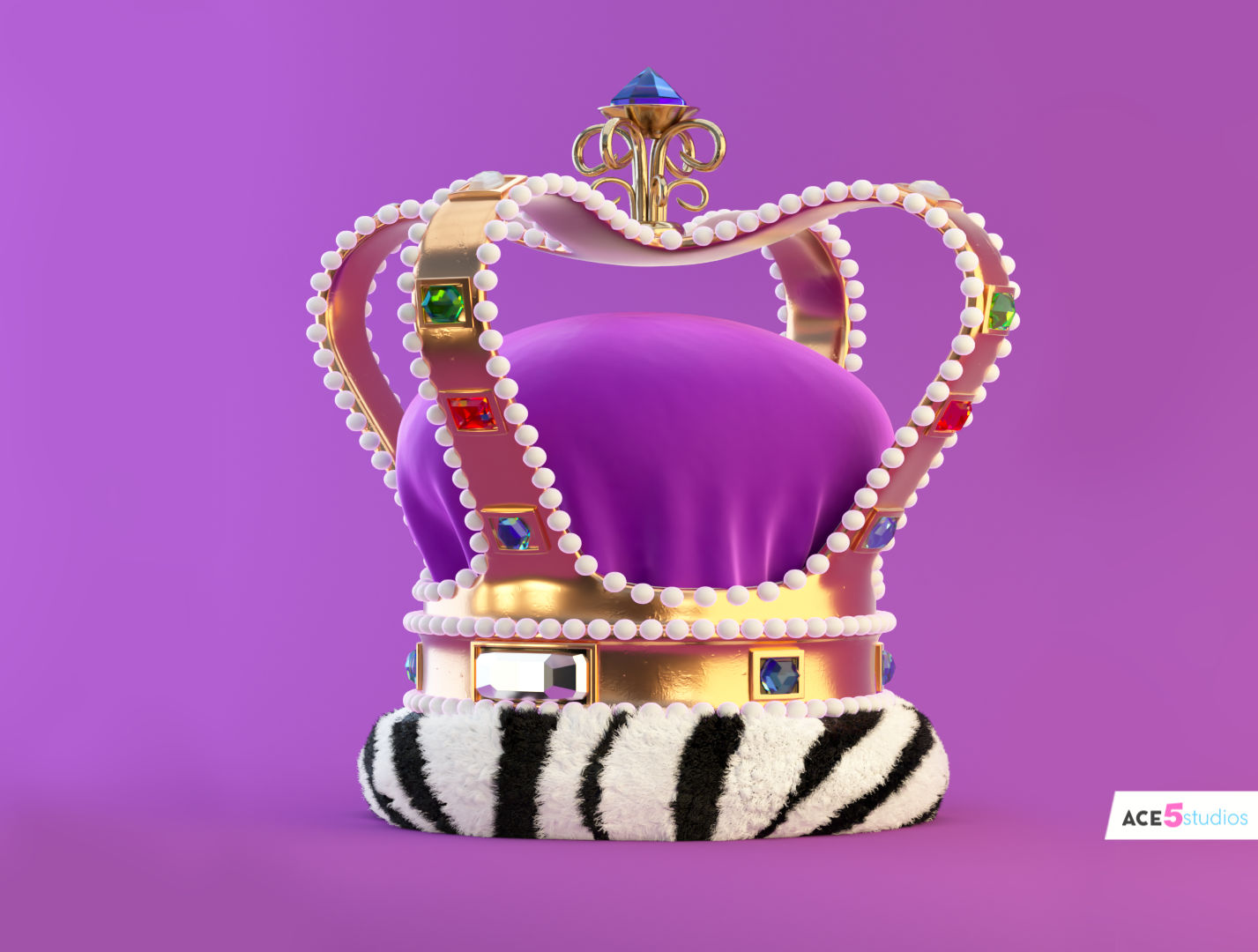 crown c4d model rendered in octane it's purple with zebra print