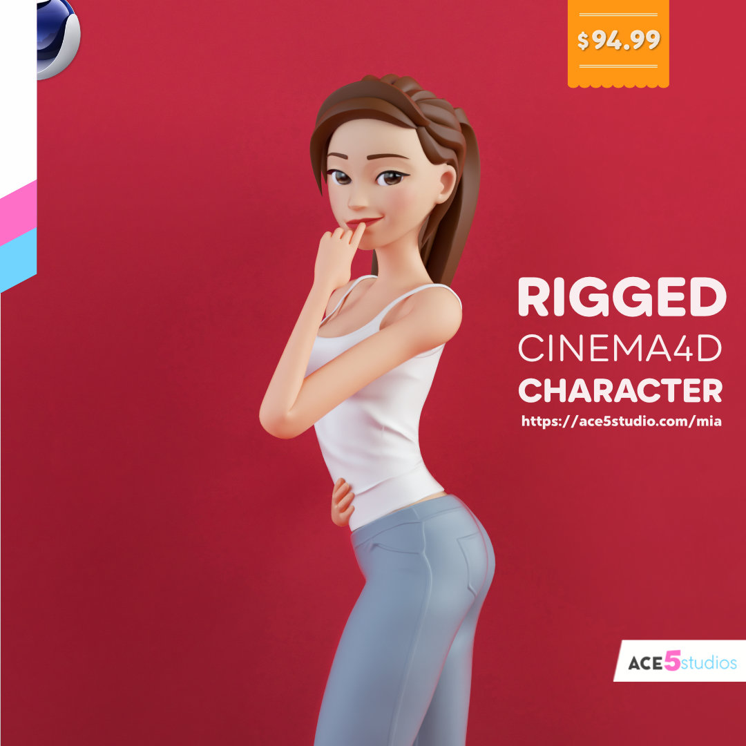 Mia – Cinema 4d stylized rigged Girl Character