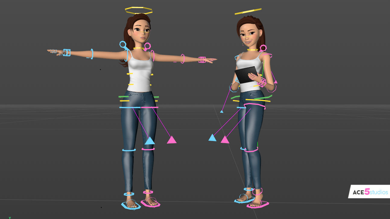 cinema 4d c4d rigged character female girl woman cartoon stylized controllers