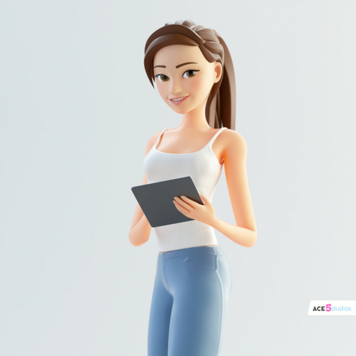 human cinema 4d c4d rigged character female girl woman cartoon stylized with tablet