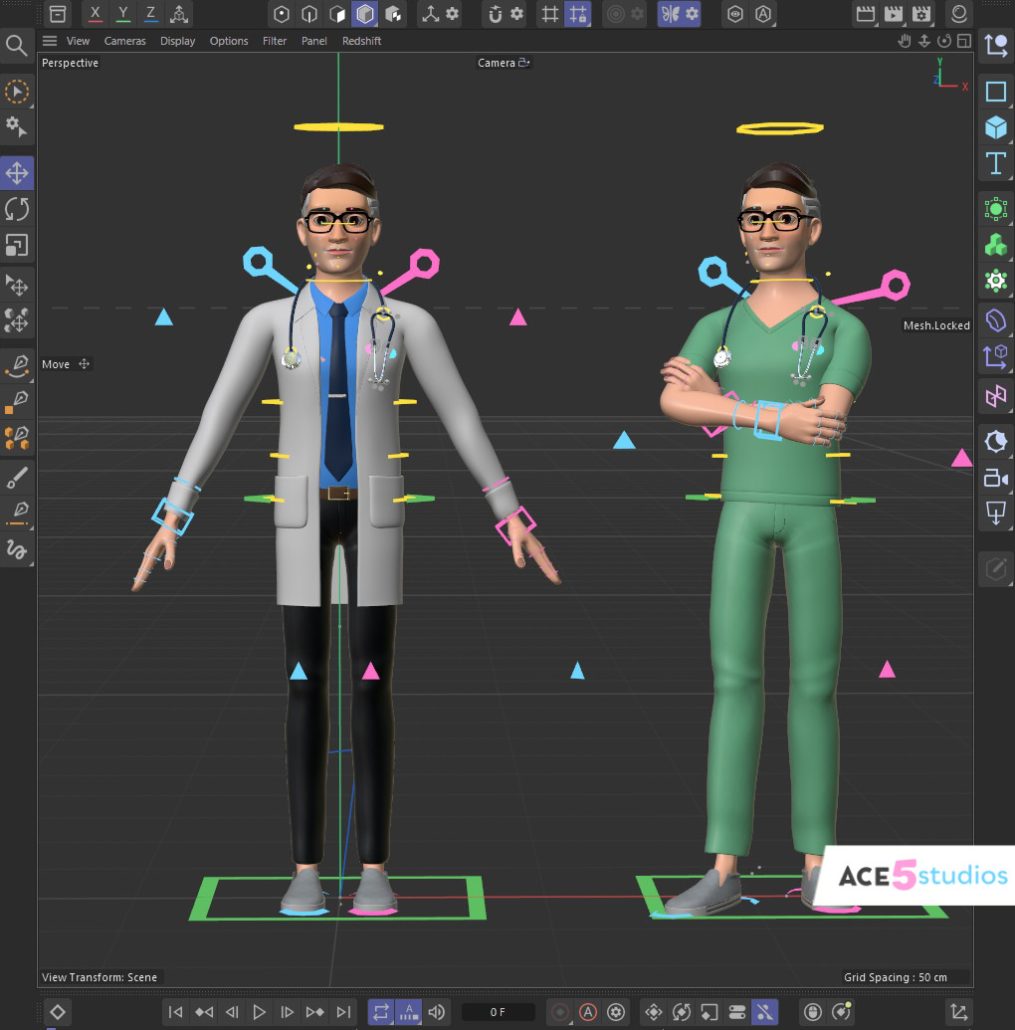 Doctor rig in cinema 4D. C4d character rig male, man, surgeon, nurse, healing, doc. Cartoon stylized.  
